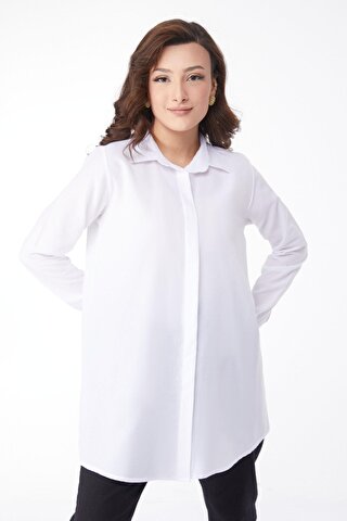 TOFİSA Düz Gömlek Yaka Kadın Beyaz Gömlek - 13129