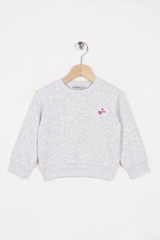 Zepkids Kız Çocuk Gri Renkli Kalp Nakışlı Şardonlu Sweatshirt