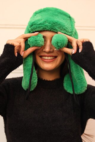 Remsa Mayo Kadın Kürklü Kulaklıklı Peluş Şapka Yeşil