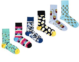 OZZY SOCKS 6 Çift Organik Pamuklu Dikişsiz Erkek Çok Renkli Desenli Çorap