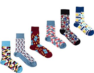 OZZY SOCKS 6 Çift Organik Pamuklu Dikişsiz Erkek Çok Renkli Desenli Çorap