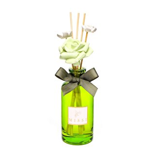 Missi 180 ml Yeşil Cam Şişe Çiçek Seramik Taş Bambu Çubuklu Geceyarısı Çiçeği Oda Kokusu
