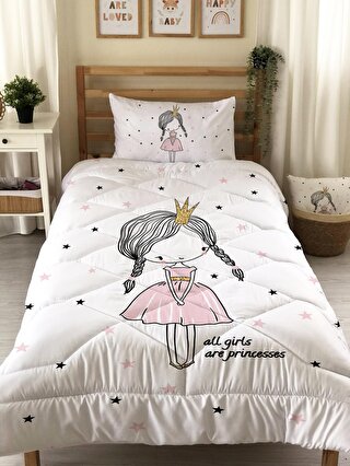 EVMİLA Prenses Kız DesenliKapitone Yorgan,Dekoratif Yatak Örtüsü - Çift Taraf Baskılı