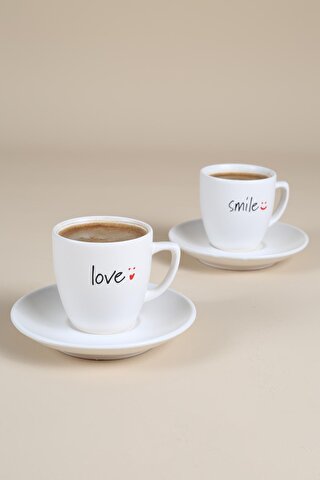 RAKLE Love&Smile Seramik 4'lü Kahve Fincan Takımı 110 cc