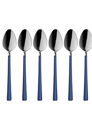 Kitchen Design Lab Parlak Gümüş Mavi Tatlı Ve Dondurma Kaşığı 6 Adet, Kutulu, Paslanmaz Çelik Kahvaltı Kaşık Seti
