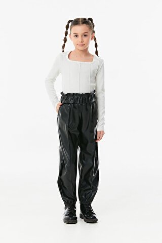Fullamoda Beli Lastikli Suni Deri Kız Çocuk Pantolon
