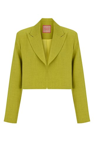 WHENEVER COMPANY Yağ Yeşili Keten Görünümlü Crop Ceket