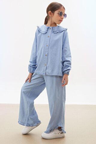 Cansın Mini Mavi Pantolonlu Jean Gömlekli Kız Çocuk Takım 17939