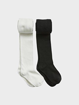 ÇORAP ÇEKMECESİ Kız Çocuk Düz Külotlu Çorap 2'li Siyah-Beyaz