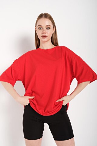 Trendseninle Kadın Kırmızı Oversize T-shirt