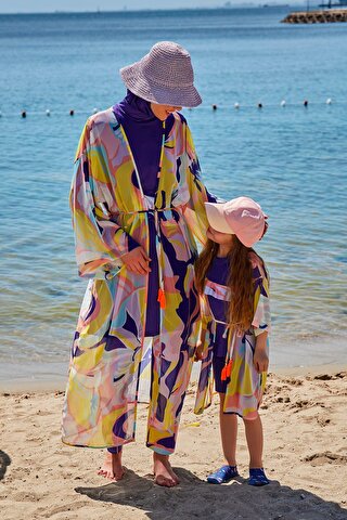 Marina Çocuk Desenli Renkli Kimono Kaftan P2333