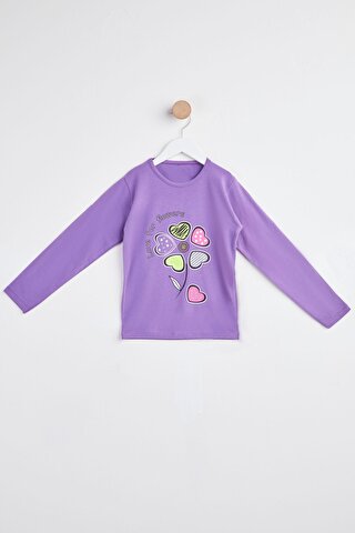 TOFİSA Kız Çocuk Mor Uzun Kol Baskılı sweatshirt - 24265
