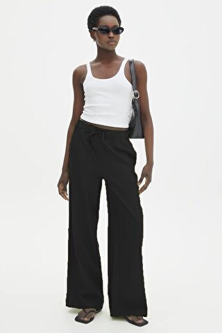 MADMEXT Siyah Geniş Paça Kadın Pantolon MG1982