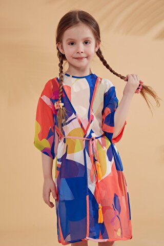 Marina Çocuk Desenli Renkli Kimono Kaftan P2331
