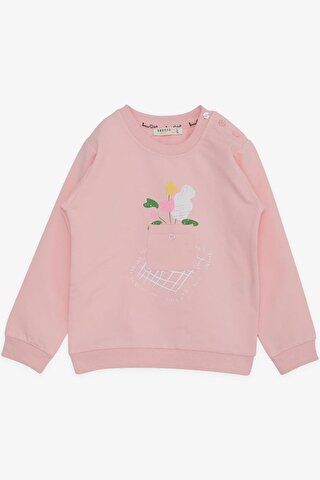 Breeze Kız Çocuk Sweatshirt Cepli Çiçek Baskılı Pembe (1-4 Yaş)