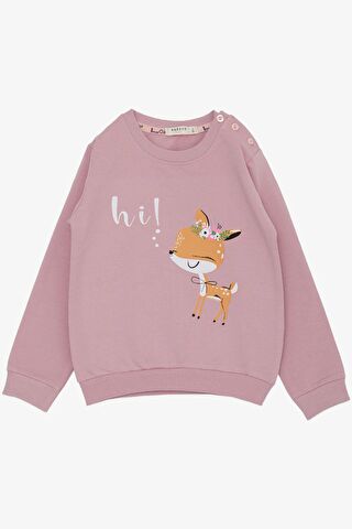 Breeze Kız Çocuk Sweatshirt Sevimli Ceylan Taçlı Ceylancık Baskılı Lila (1.5-5 Yaş)