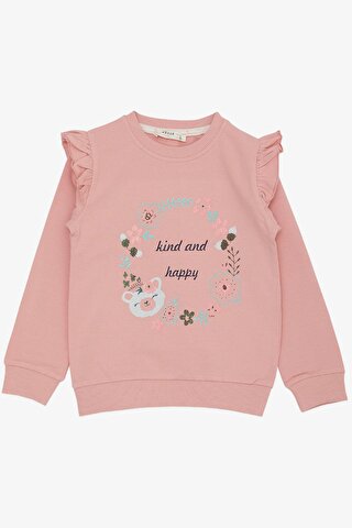 Breeze Kız Çocuk Sweatshirt Nazik & Mutlu Sevimli Ayıcık Baskılı Gülkurusu (2-6 Yaş)
