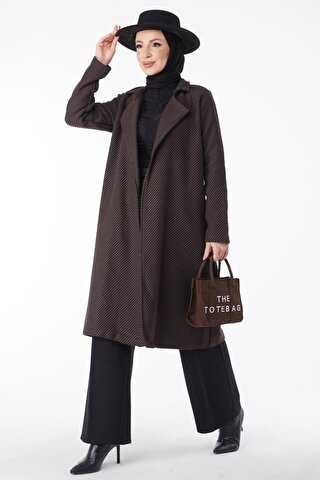 TOFİSA Düz Ceket Yaka Kadın Kahverengi Kuşaklı Kaşe Kaban - 13115