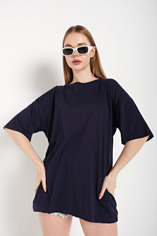 Trendseninle Kadın Lacivert Oversize T-shirt
