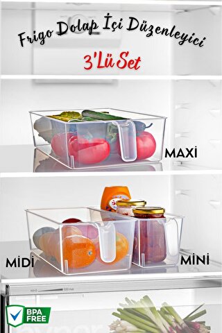 Nandy Home 3'Lü Set Frigo Kulplu Buzdolabı & Dolap Içi Düzenleyici Organizer Maxi/Midi/Mini