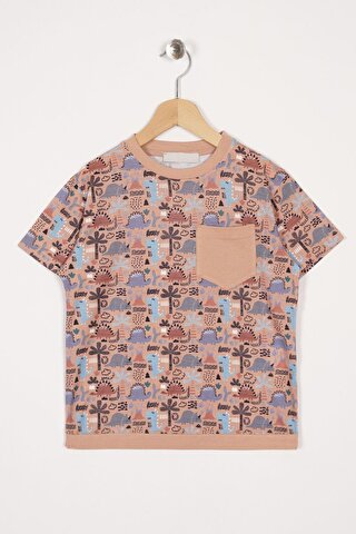 Zepkids Aplike Cep Detaylı Bej Renk Erkek Çocuk T-shirt