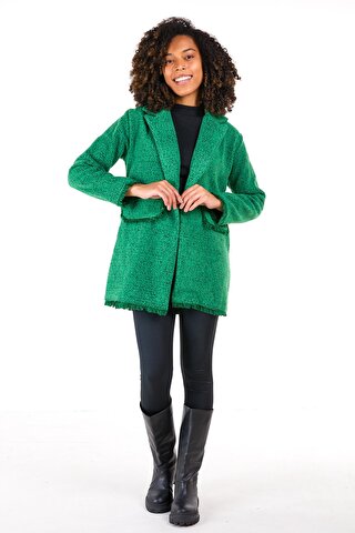 TOFİSA Düz Ceket Yaka Kadın Yeşil Kaşe Kaban - 23438