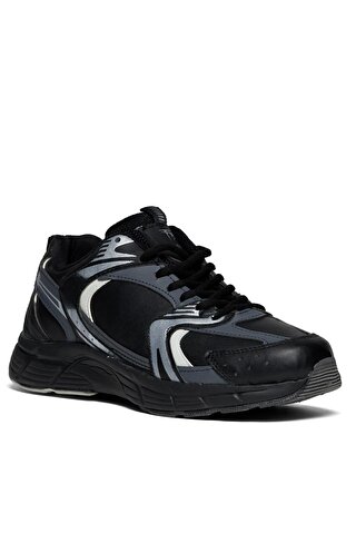 TONNY BLACK Unisex Siyah Füme Cilt Faylon Taban Bağcıklı Spor Ayakkabı