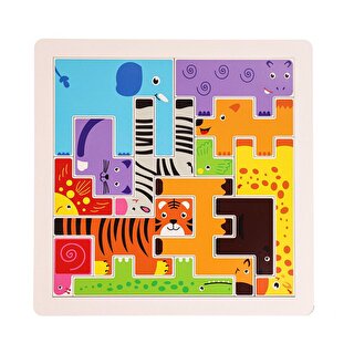 Baby Toys Montessori Ahşap Tetris & Blok Puzzle Zeka Oyuncağı Seti