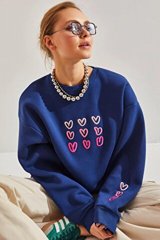 SHADE Kadın Üç İplik Şardonlu Kalp Baskılı Sweatshirt