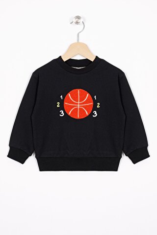 Zepkids Basket Topu Nakışlı Siyah Renk Erkek Çocuk Sweatshirt