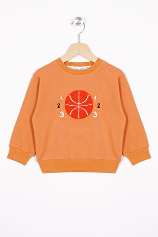 Zepkids Basket Topu Nakışlı Kiremit Renk Erkek Çocuk Sweatshirt