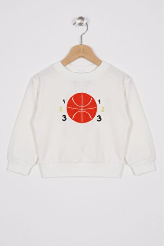 Zepkids Basket Topu Nakışlı Ekru Renk Erkek Çocuk Sweatshirt