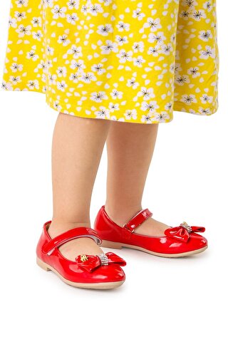 KİKO KİDS Cırtlı Fiyonklu Kız Çocuk Babet Ayakkabı Ege 201 Rugan