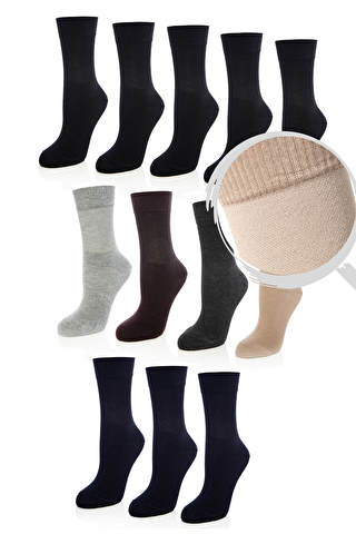 TOLIN Bambu Sıkmayan Lastikli Bilek Detaylı Karışık Renk Kadın Diyabet Çorap 12'li 2440812R