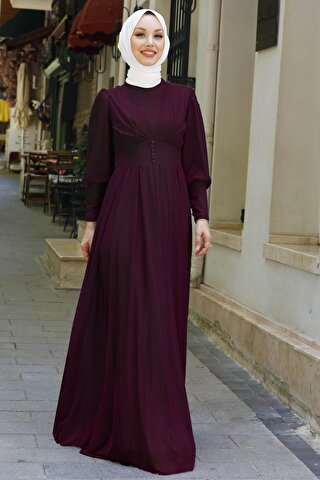 TOFİSA Düz Orta Kadın Bordo Abiye Elbise - 11003