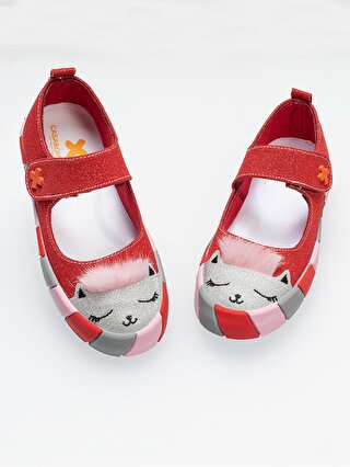 Casabony Kırmızı Simli Kedi Kız Sneaker Babet