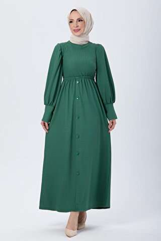 TOFİSA Düz Hakim Yaka Kadın Yeşil Elbise - 24112