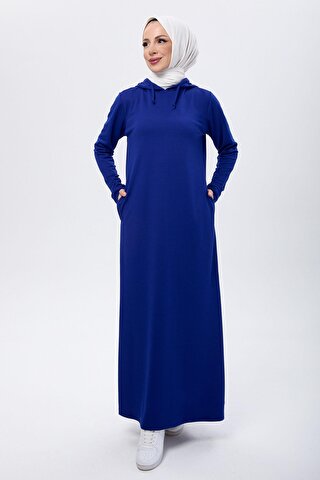 TOFİSA Düz Kapşonlu Yaka Kadın Mavi Elbise - 13082