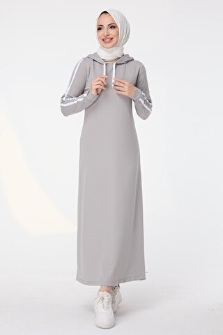 TOFİSA Düz Kapşonlu Yaka Kadın Gri Elbise - 13040