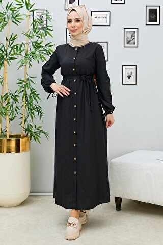 TOFİSA Düz Orta Kadın Siyah Elbise - 3558