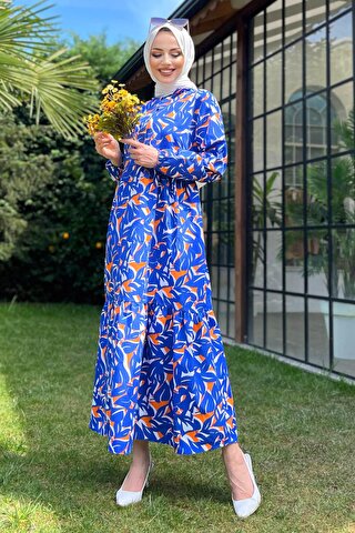 TOFİSA Düz Gömlek Yaka Kadın Mavi Elbise - 11690