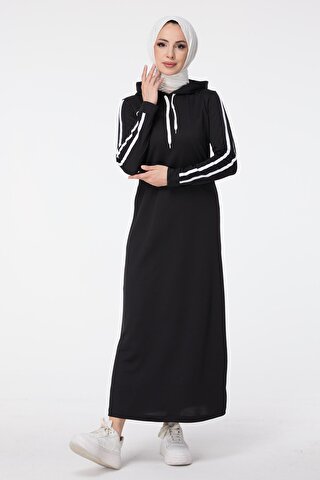 TOFİSA Düz Kapşonlu Yaka Kadın Siyah Elbise - 13040