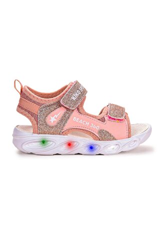 KİKO KİDS 102 Simli Işıklı Kız Çocuk Cırtlı Sandalet Ayakkabı