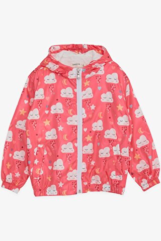Breeze Kız Çocuk Yağmurluk Sevimli Bulut Desenli Mercan (1-4 Yaş)