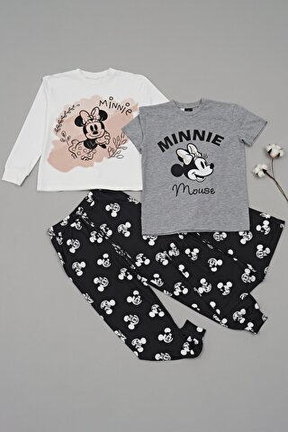 For You Kids 4'lü Minnie Mouse Baskılı Tshirt Şort Pantolon Takım