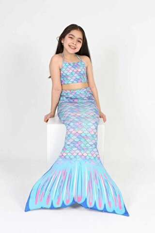 angelos Kız Çocuk Denizkızı Kostümlü Mayo Takımı (Alt+Üst+Kostüm) 3-12 Yaş 017