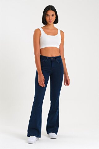 Explode Kadın Lacivert Likralı Yüksek Bel Flare Jeans