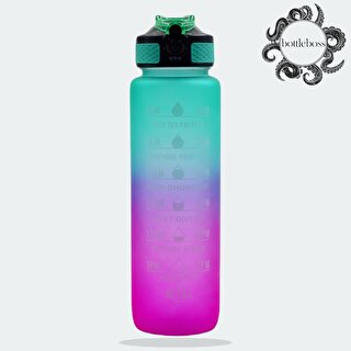 BottleBoss Renk Geçişli Sızdırmaz Kapak Motivasyon Matarası 1 Litre Sticker HEDİYELİ Yeşil (BB-89959)YSL
