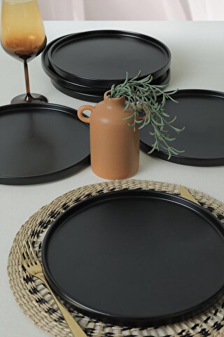 Keramika Mat Siyah Stackable Servis Tabağı 27 Cm 6 Adet