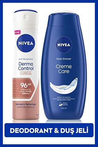 Nivea Kadın Sprey Deodorant Derma Control Clinical 150ml ve Creme Care Nemlendirici Duş Jeli 500ml
